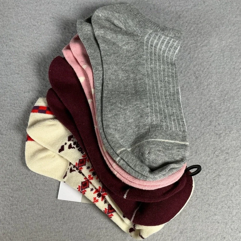 BP by Nordstrom 4 Pair No Show Socks One Size Organic Cotton Fair Isle NWT